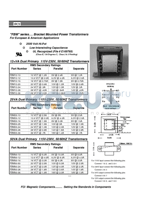 FBM12-10 datasheet - 12VA Dual Primary 115V-230V, 50/60HZ Transformers