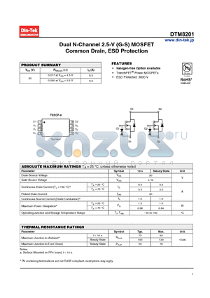 DTM8201 datasheet - Dual N-Channel 2.5-V (G-S) MOSFET Common Drain, ESD Protection