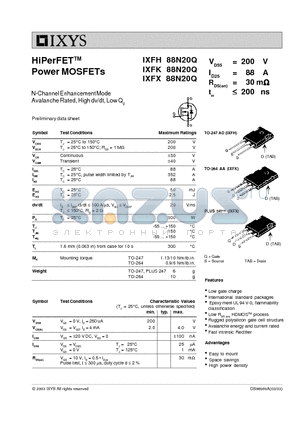 IXFH88N20Q datasheet - HiPerFET Power MOSFETs