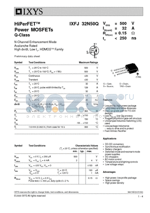 IXFJ32N50Q datasheet - HiPerFET Power MOSFETs