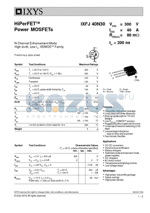 IXFJ40N30 datasheet - HiPerFET Power MOSFETs