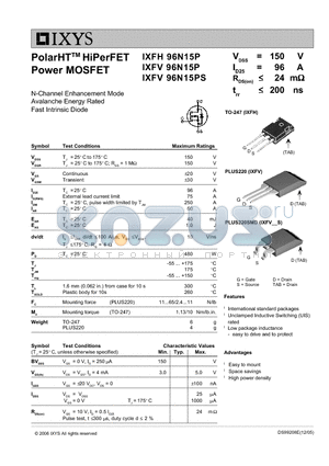 IXFH96N15P datasheet - PolarHT HiPerFET Power MOSFET