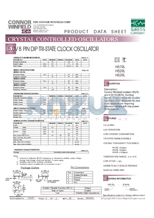 H51RL-8M datasheet - 5.0V 8 PIN DIP TRI-STATE CLOCK OSCILLATOR