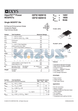 IXFK180N10_09 datasheet - HiperFET Power MOSFETs