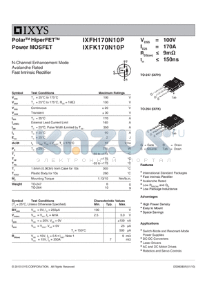 IXFK170N10P datasheet - Polar HiperFET Power MOSFET