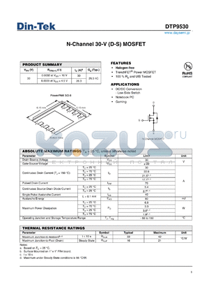 DTP9530 datasheet - N-Channel 30-V (D-S) MOSFET