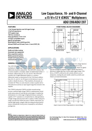 ADG1206YRUZ datasheet - Low Capacitance, 16- and 8-Channel -15 V/12 V iCMOS Multiplexers