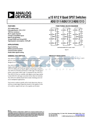 ADG1312YRZ datasheet - -15 V/12 V Quad SPST Switches