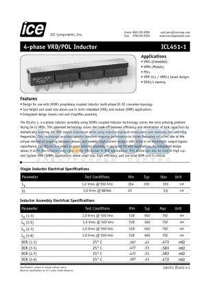 ICL451-1 datasheet - 4-phase VRD/POL Inductor