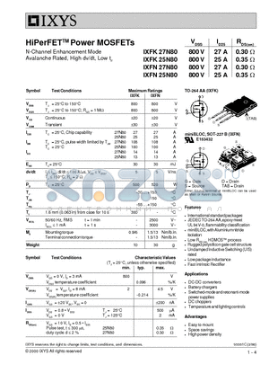 IXFK25N80 datasheet - HiPerFETTM Power MOSFETs