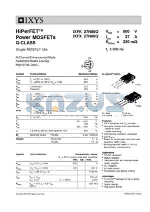 IXFK27N80Q_02 datasheet - HiPerFET Power MOSFETs Q-CLASS