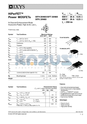 IXFK28N60 datasheet - HiPerFET Power MOSFETs