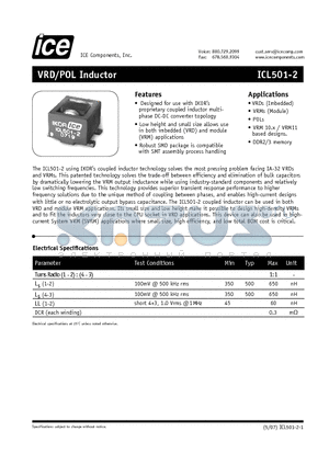 ICL501-2 datasheet - VRD/POL Inductor