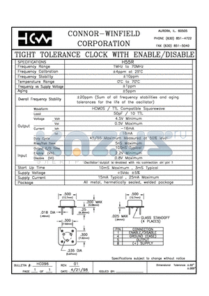 H55R datasheet - TIGHT TOLERANCE CLOCK WITH ENABLE/DISABLE