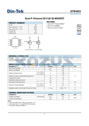 DTM4953 datasheet - Dual P-Channel 30 V (D-S) MOSFET