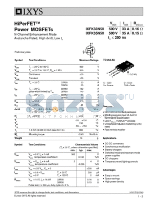 IXFK35N50 datasheet - HiPerFET Power MOSFETs
