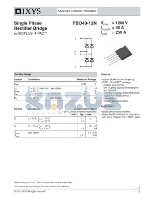 FBO40-12N datasheet - Single Phase Rectifier Bridgein ISOPLUS i4-PAC-TM