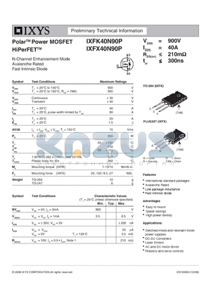 IXFK40N90P datasheet - Polar Power MOSFET HiPerFET