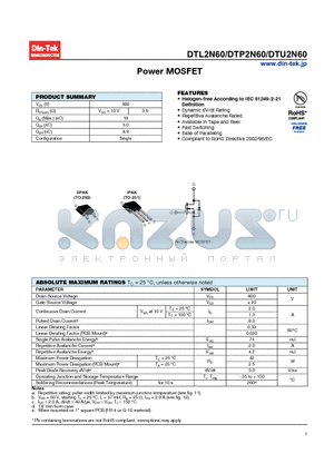 DTP2N60 datasheet - Power MOSFET Available in Tape and Reel