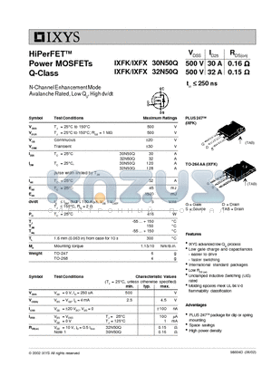 IXFK30N50Q datasheet - HiPerFET Power MOSFETs Q-Class