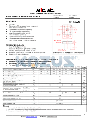 FBPC35005WN datasheet - SINGLE PHASE BRIDGE RECTIFIER