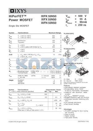 IXFK55N50 datasheet - HiPerFET Power MOSFET