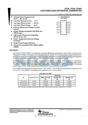 LP239 datasheet - LOW-POWER QUAD DIFFERENTIAL COMPARATORS