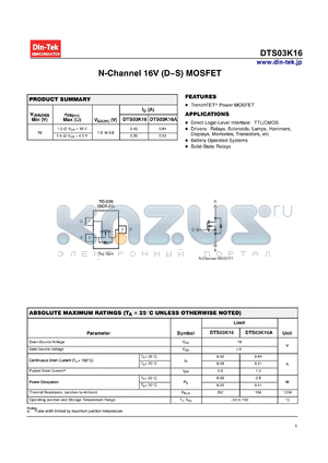 DTS03K16_13 datasheet - N-Channel 16V (DS) MOSFET TrenchFET Power MOSFET
