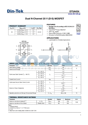 DTS2212_13 datasheet - Dual N-Channel 20 V (D-S) MOSFET Halogen-free
