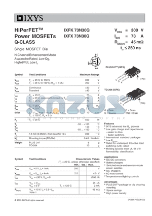 IXFK73N30Q datasheet - HiPerFET Power MOSFETs Q-CLASS