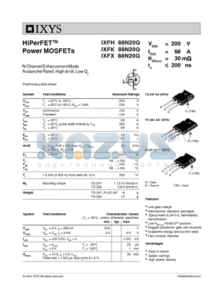 IXFK88N20Q datasheet - HiPerFET Power MOSFETs