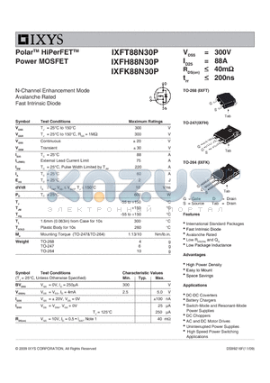 IXFK88N30P datasheet - Polar HiPerFET Power MOSFET