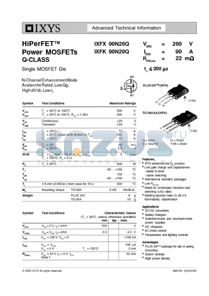 IXFK90N20Q datasheet - HiPerFETTM Power MOSFETs Q-CLASS