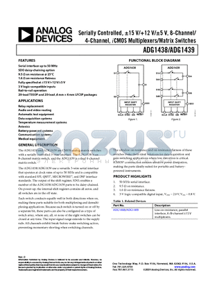 ADG1439 datasheet - Serially Controlled, a15 V/12 V/a5 V, 8-Channel/4-Channel, iCMOS Multiplexers/Matrix Switches