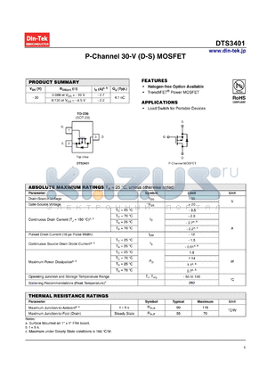 DTS3401_13 datasheet - P-Channel 30-V (D-S) MOSFET Halogen-free