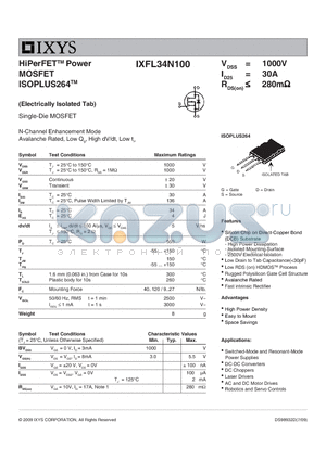 IXFL34N100_09 datasheet - HiPerFET Power MOSFET ISOPLUS264