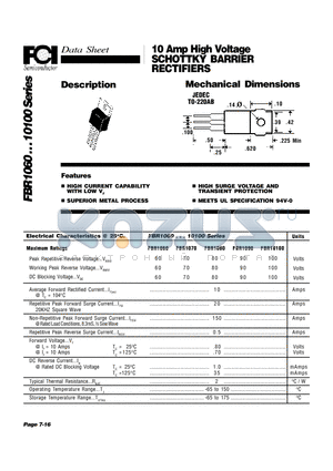 FBR1070 datasheet - 10 Amp High Voltage SCHOTTKY BARRIER RECTIFIERS