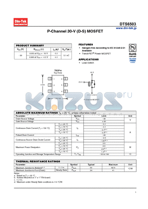 DTS6503_13 datasheet - P-Channel 30-V (D-S) MOSFET Halogen-free