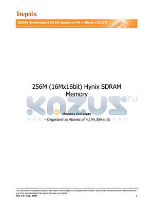 H57V2562GTR-60J datasheet - 256Mb Synchronous DRAM based on 4M x 4Bank x16 I/O