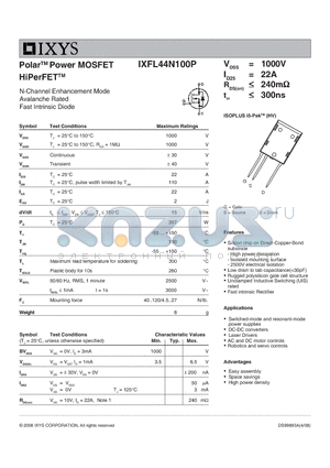 IXFL44N100P datasheet - Polar Power MOSFET HiPerFET