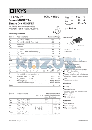 IXFL44N60 datasheet - HiPerFET Power MOSFETs Single Die MOSFET