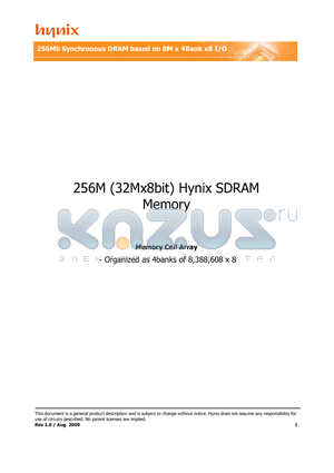 H57V2582GTR-60C datasheet - 256Mb Synchronous DRAM based on 8M x 4Bank x8 I/O