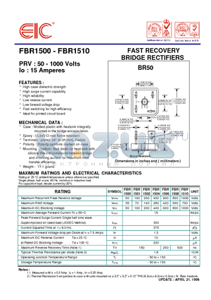 FBR1501 datasheet - FAST RECOVERY BRIDGE RECTIFIERS