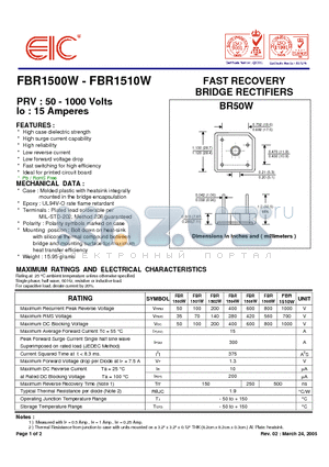 FBR1501W datasheet - FAST RECOVERY BRIDGE RECTIFIERS