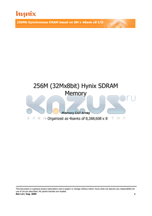 H57V2582GTR-75I datasheet - 256Mb Synchronous DRAM based on 8M x 4Bank x8 I/O