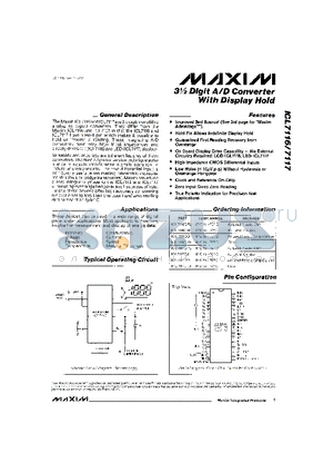 ICL7116 datasheet - 3m Digit A/D Converter With Display Hold
