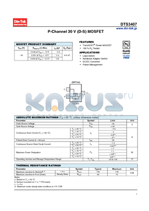 DTS3407 datasheet - P-Channel 30 V (D-S) MOSFET TrenchFET Power MOSFET