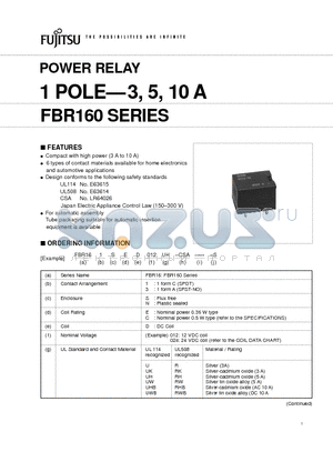 FBR161NCD048 datasheet - POWER RELAY 1 POLE-3, 5, 10 A