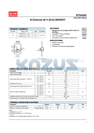 DTS4500_13 datasheet - N-Channel 40 V (D-S) MOSFET Halogen-free