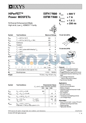 IXFM7N80 datasheet - HiPerFET Power MOSFETs